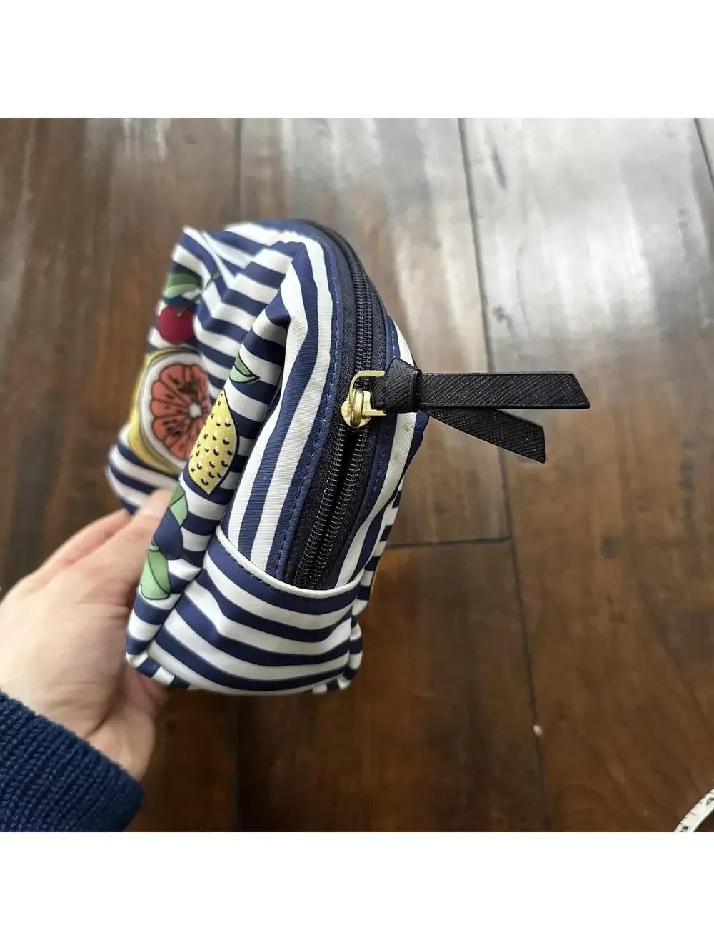 Tory Burch Printed Nylon Cosmetic Case Blue Fruits Wild Cute Print Berries